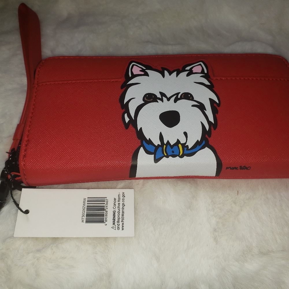 MARC TETRO Large Zip Around Wallet ~ Westie Dog Red